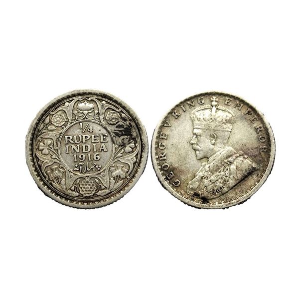 George V King, Silver 1/4 Rupee, 1916,