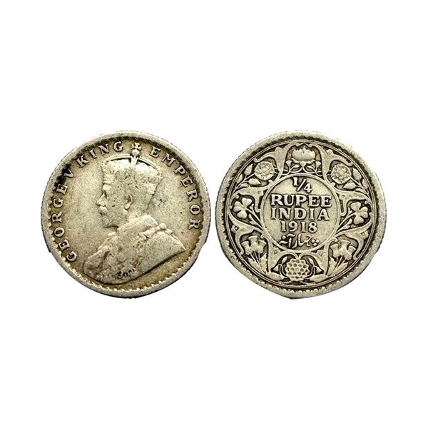 George V King, Silver 1/4 Rupee, 1918