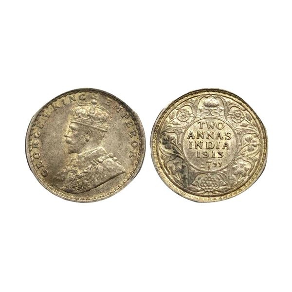 George V King, Silver Two Annas, 1913,