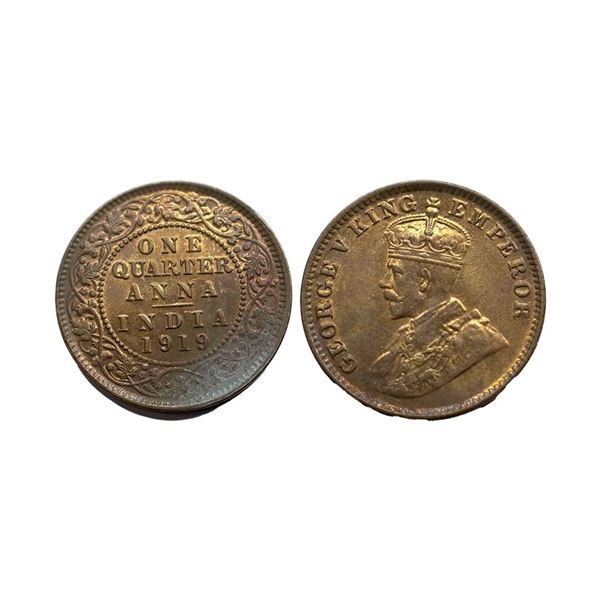 George V King, Bronze One Quarter Anna, 1919,