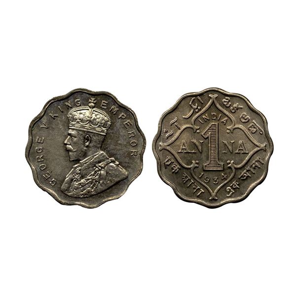 George V, Cupro-Nickel Anna, 1934, Calcutta Mint (Prid 938).
