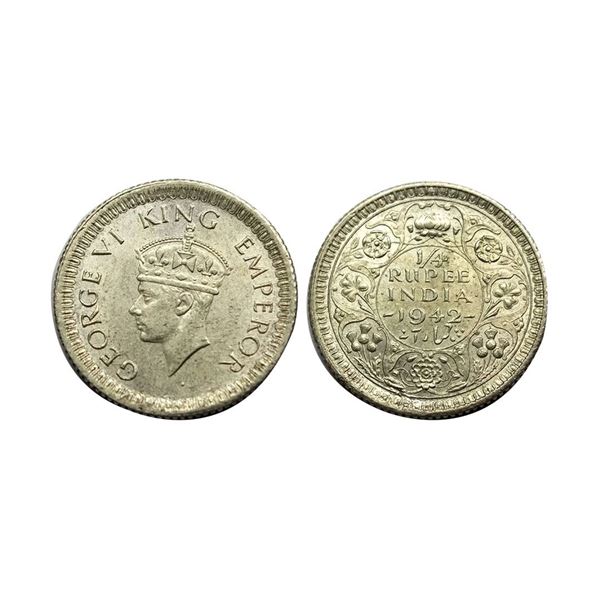 George VI King, Silver (52%) 1/4 Rupee, 1942,