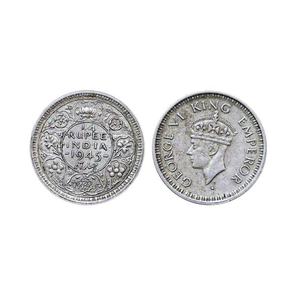 George VI, half silver ¼ rupee, 1945, Bombay mint, dot, large 5, PR 470; GK 1343.