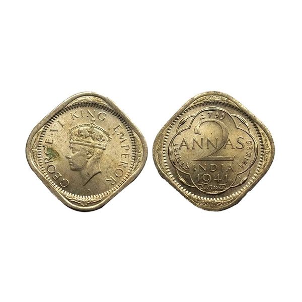 George VI, Copper-Nickel, 2 Annas, 1941,