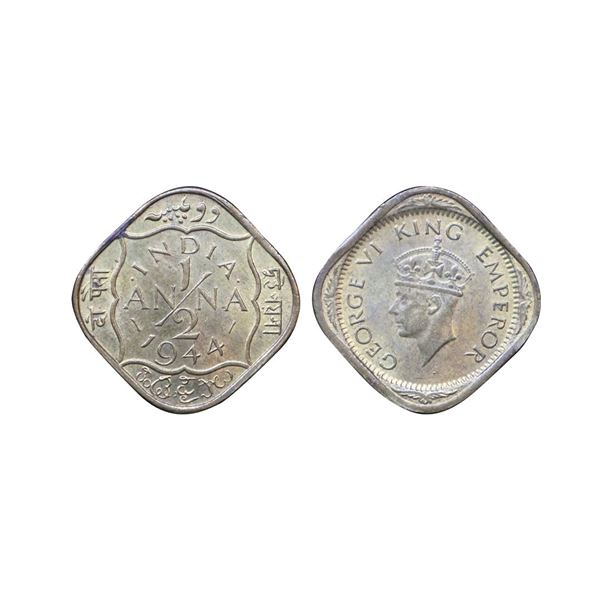 George VI, Nickle-Brass, 1/2 Anna, 1944, Calcutta Mint,