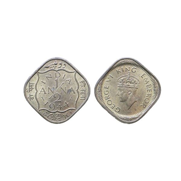 George VI, Nickle-Brass, 1/2 Anna, 1944, Calcutta Mint