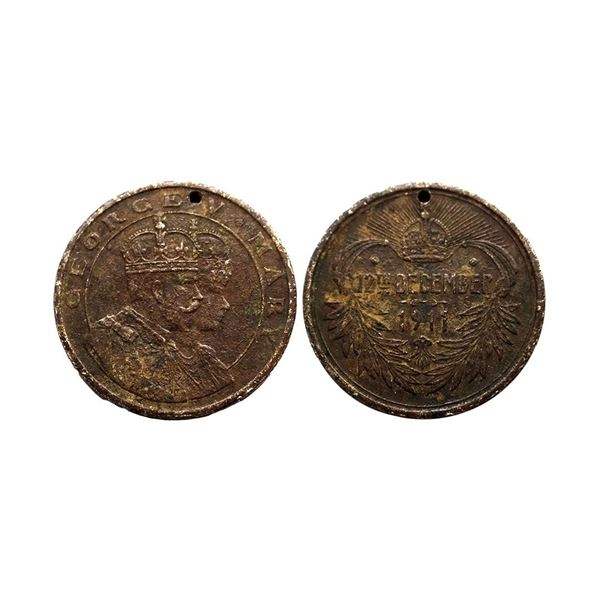 Coronation Medal, Copper, George V, 1911, conjoined busts of George V and Queen Mary on obv, rev: 12
