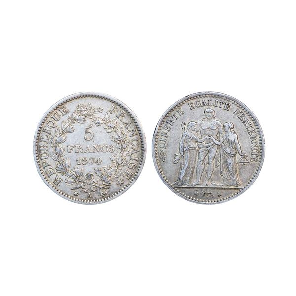 France, 1874, Silver 5 Francs, 24.87 gms,