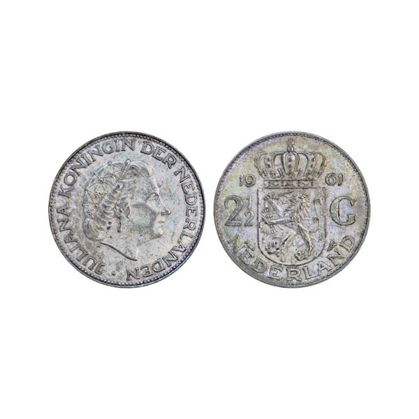 Netherlands, Juliana, 1958 & 1961, Set of 2, Silver Gulden & ½ Gulden, 15.00 gms, 6.46 gms,