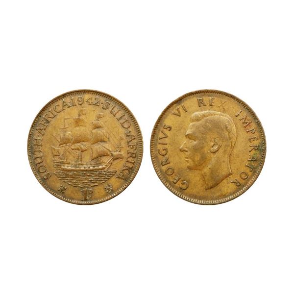 South Africa, George VI, 1942, Copper 1 Penny, 9.45 gms,