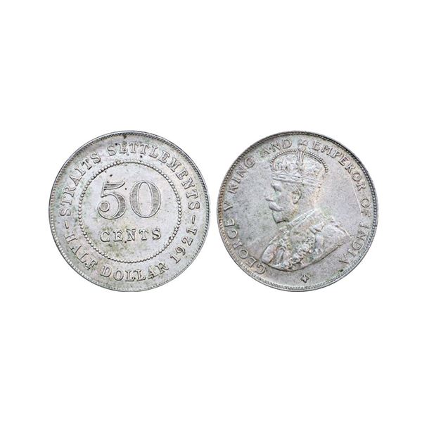 Strait Settlements, George V, 1921, Silver 50 Cents, 8.47 gms,