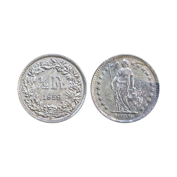 Switzerland, 1944, Silver 1/2 Francs, 2.49 gms, Silver 1 Francs, 5.00 gms,