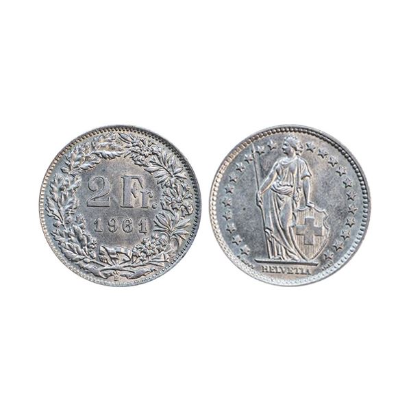 Switzerland, 1961, Silver 2 Francs, 10.00 gms,