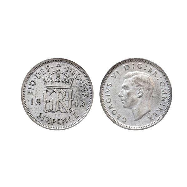 United Kingdom, George VI, 1943, Silver Six Pence, 2.83 gms,