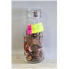 Image 1 : SMALL GLASS MILK JAR FILLED W/COPPER PENNIES