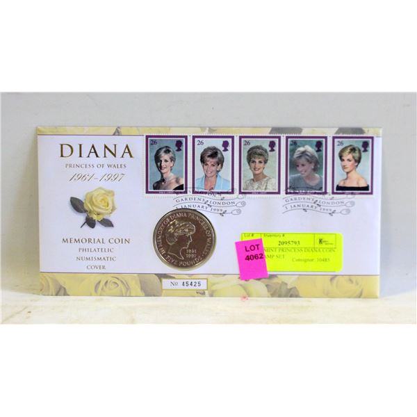 ROYAL MINT PRINCESS DIANA COIN AND STAMP SET