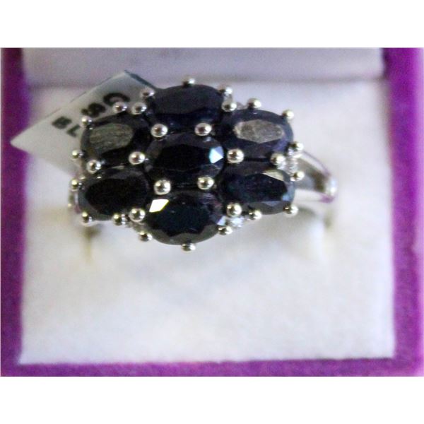 NEW STERLING SILVER SAPPHIRE RING 7 STONES