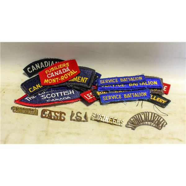 10 CLOTH AND 5 METAL CANADIAN SHOULDER