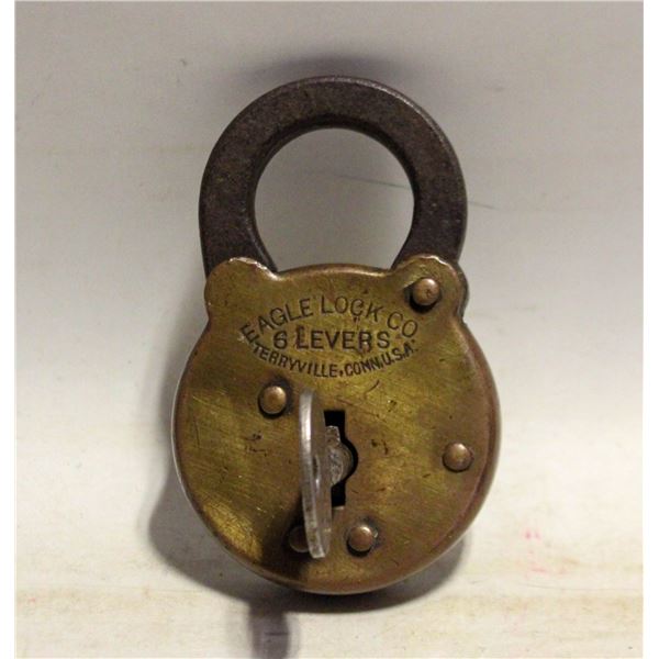 ANTIQUE EAGLE LOCK CO. 6 LEVERS TERRYVILLE