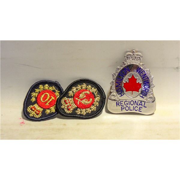 HAMILTON POLICE BADGE + 2 OPP PATCHES