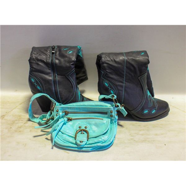 LADIES SZ 6 COWBOY STYLE BOOTS W/MATCHING PURSE