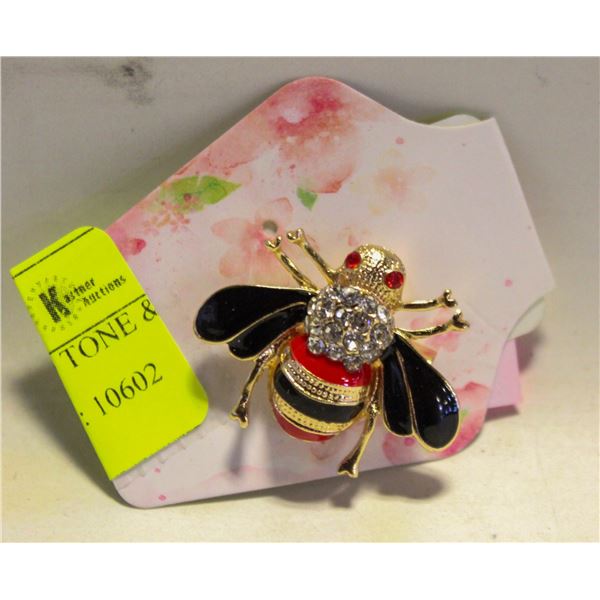 BEE BROOCH IN BLACK RED TONE & ENAMEL