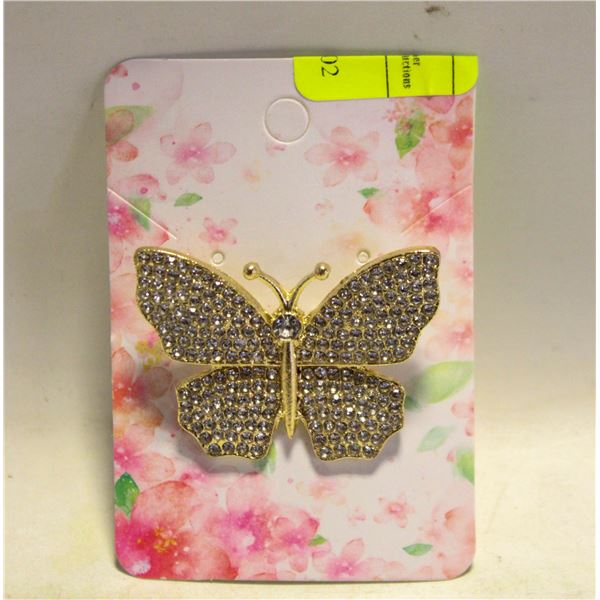 ELEGANT BUTTERFLY BROOCH 1.9”X2” RHINESTONE FILLED