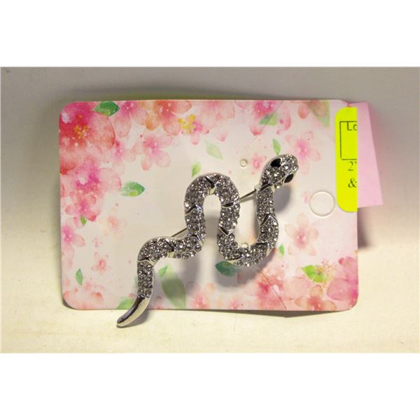 2” SNAKE BROOCH IN RHINESTONES & SILVERY ACCENTS