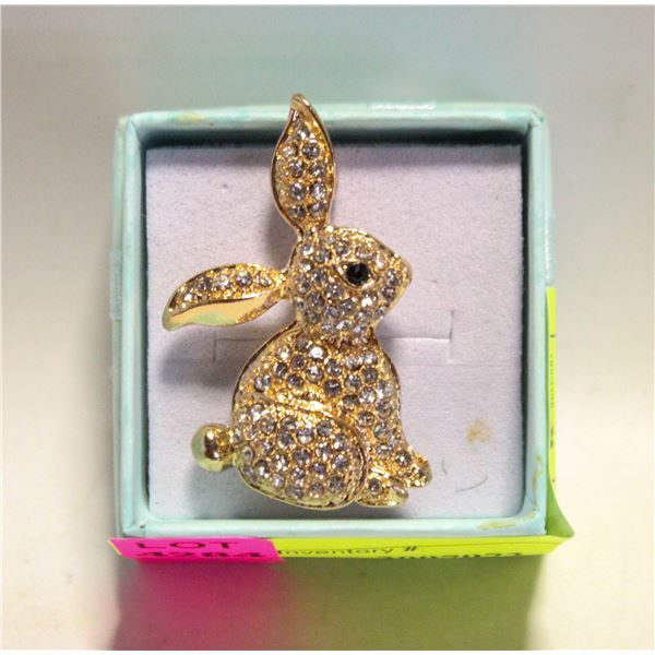 GOLD TONE BUNNY BROOCH FILLED WITH RHINESTONES