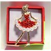 Image 1 : BALLERINA BROOCH W/RED RHINESTONES PEARL TRIM 2"