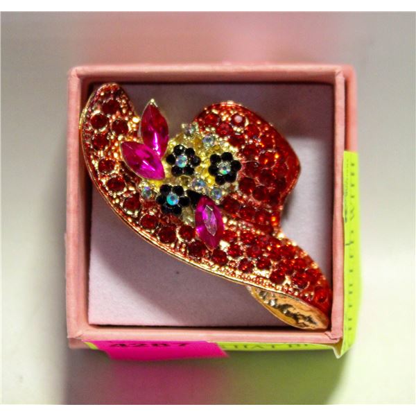 LADIES HAT BROOCH FILLED WITH RED