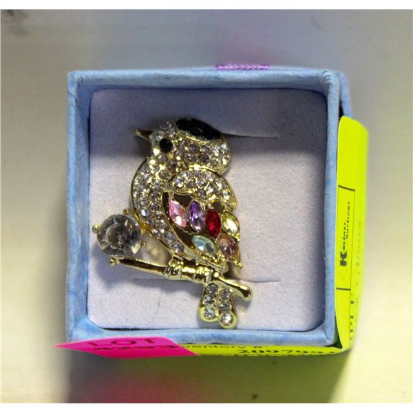 BIRD BROOCH W/MULTIPLE COLOURFUL RHINESTONES 1.3"