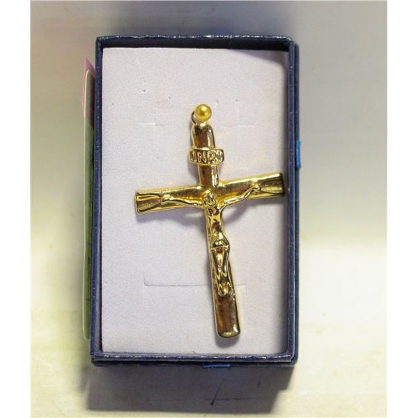 CRUCIFIX GOLD TONE FASHION PENDANT 2.4”X 1.9”