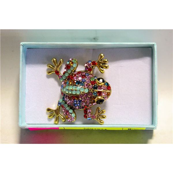 1.9” X 2” RAINBOW RHINESTONES FROG BROOCH