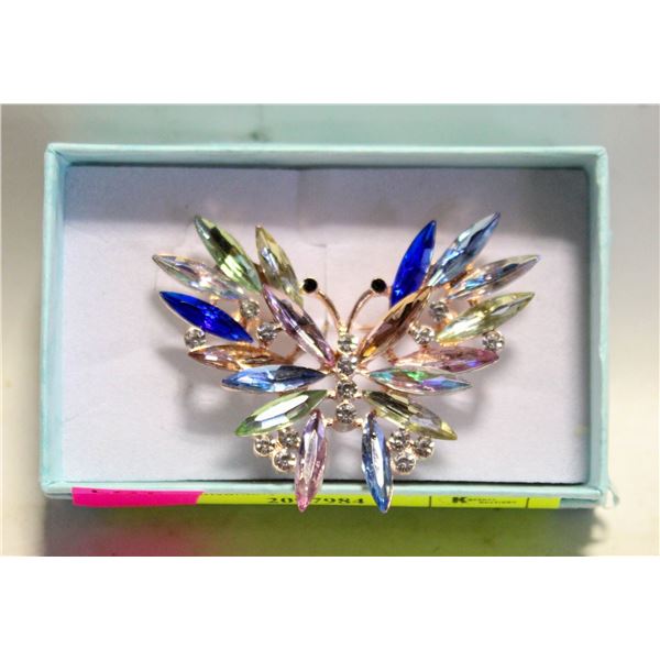 LARGE RAINBOW CRYSTAL BUTTERFLY BROOCH