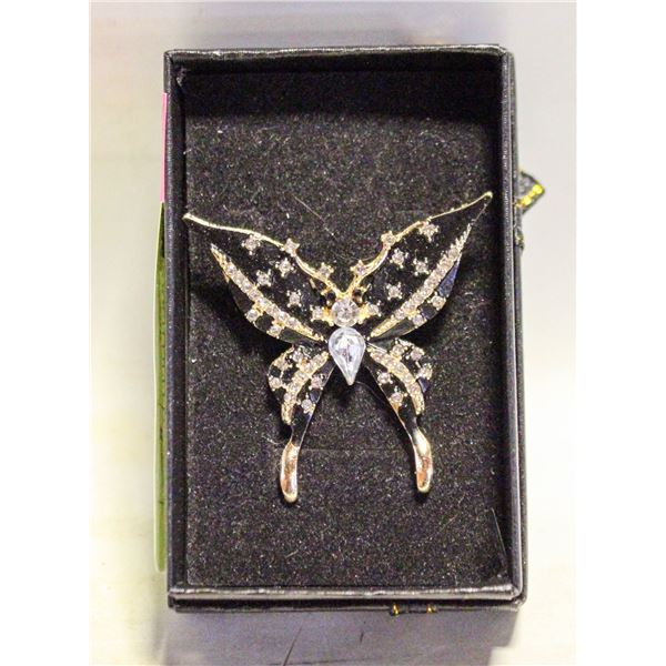 BUTTERFLY BROOCH FILLED W/RHINESTONES 1.6” X 1.3"