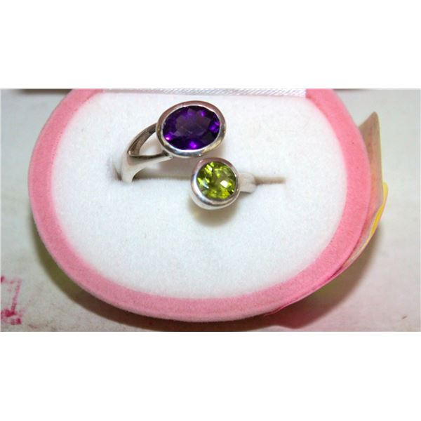 925 SILVER RING SIZE 7 PURPLE GREEN STONES