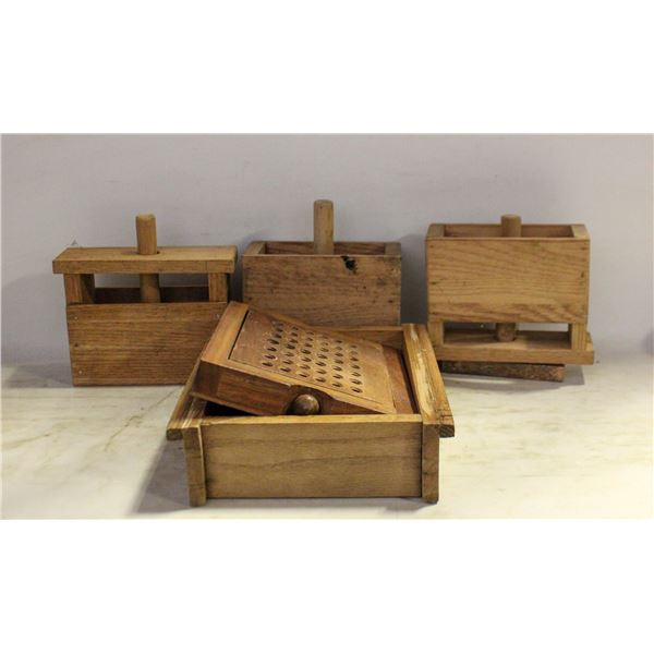 ANTIQUE WOODEN BUTTER PRESSES ETC