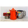 Image 1 : YUGOSLAVIA MADE ORANGE ENAMEL KETTLE +