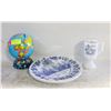 Image 1 : WORLD GLOBE SHAPED COIN BANK + MILK GLASS