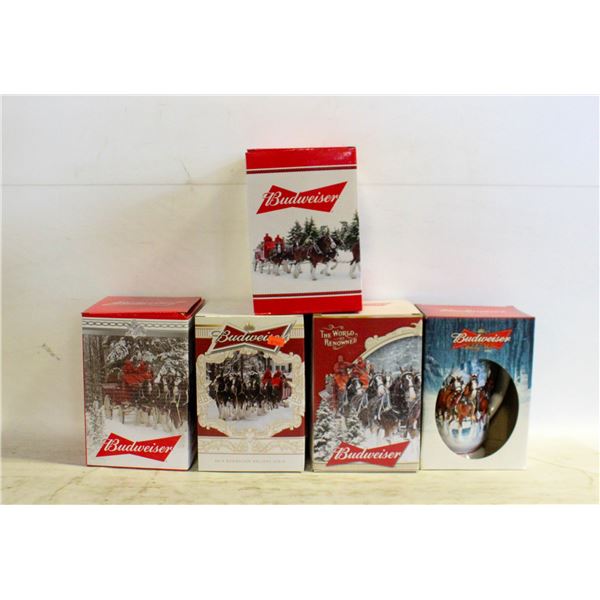 5 NEW BUDWEISER BEER STEINS