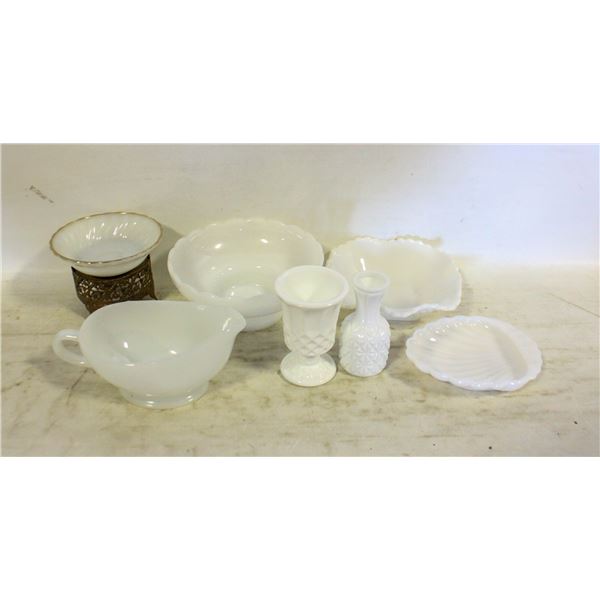 FLAT OF ASSORTED MILK GLASS
