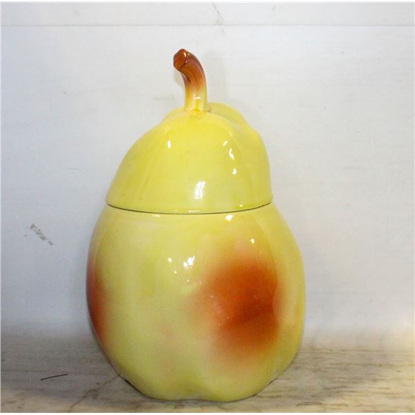 LARGE VINTAGE BLUSHING PEAR CERAMIC COOKIE JAR