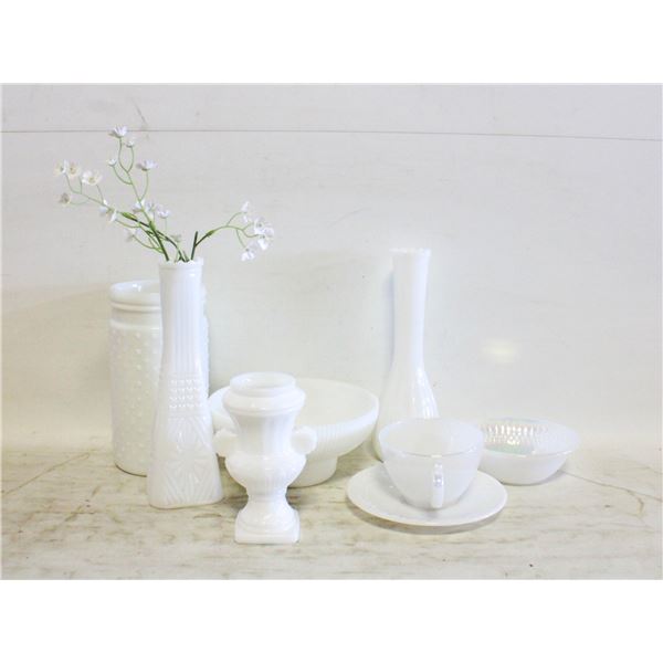 FLAT OF ASSORTED MILK GLASS