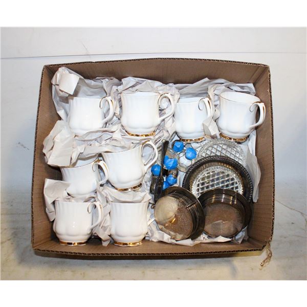 ROYAL ALBERT CHINA CUPS + ASSORTED SERVINGWARE