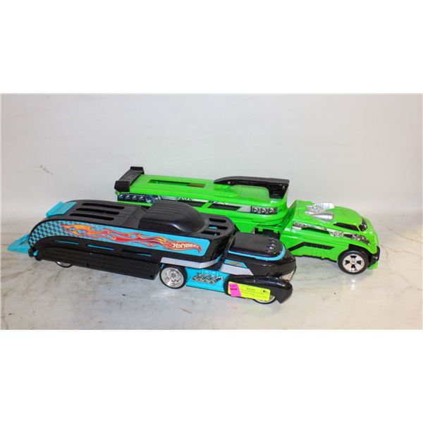 LOT OF TWO HOTWHEELS CAR TRANSPORTERS WITH