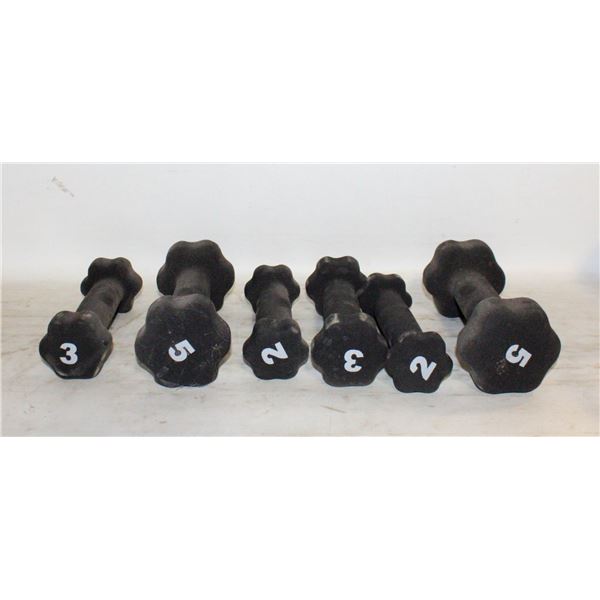 SET OF 6 BLACK HAND DUMBBELLS