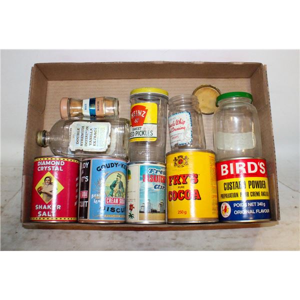 FLAT OF KITCHEN TINS AND BOTTLES