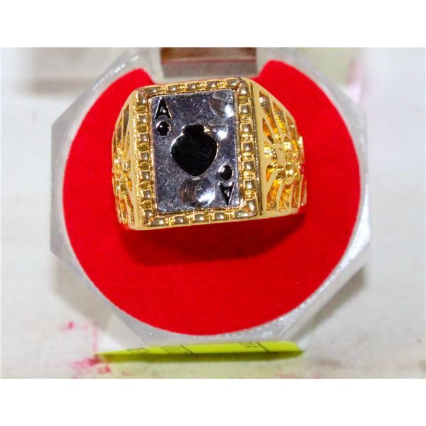 GOLD TONE LUCKY ACE SPADES MENS CARD RING SZ 10