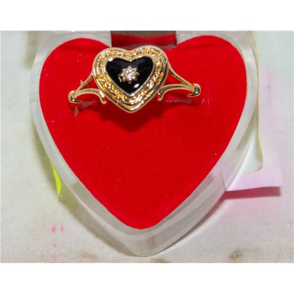 DROPPED HEART BLACK RING LIGHTWEIGHT SZ 9